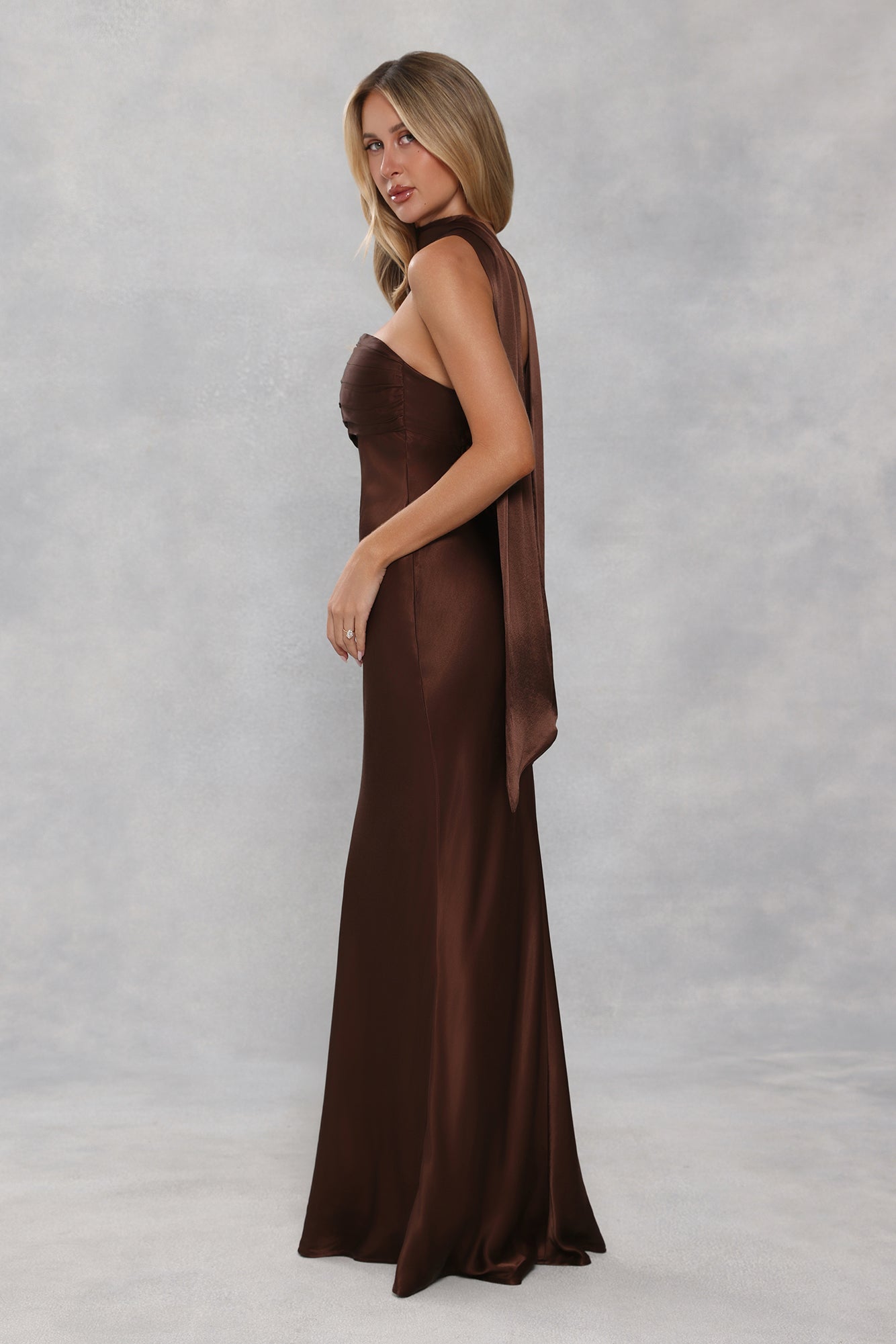 Satin Neck Scarf Chocolate Brown