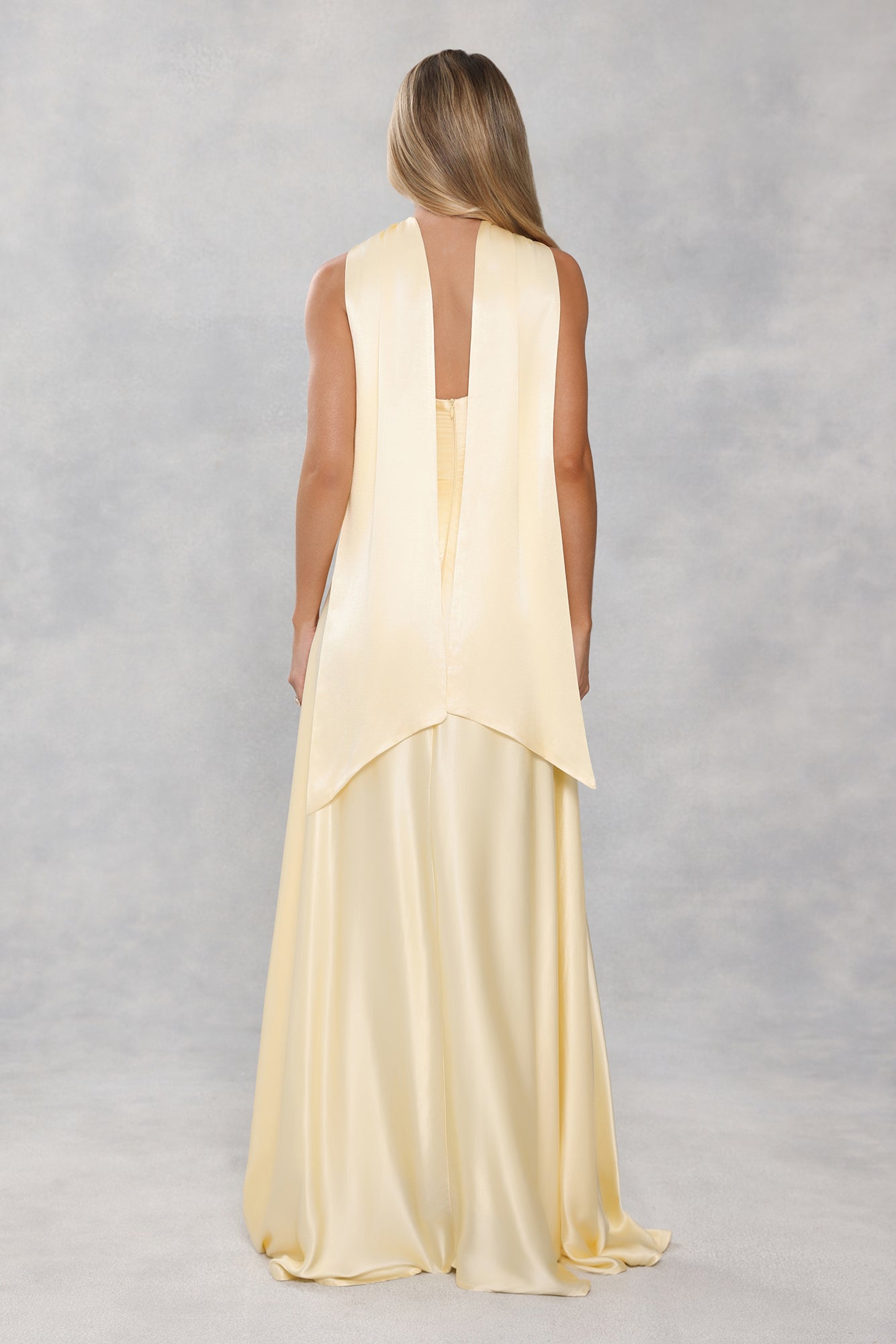 The Serina Strapless Satin Maxi Dress Yellow