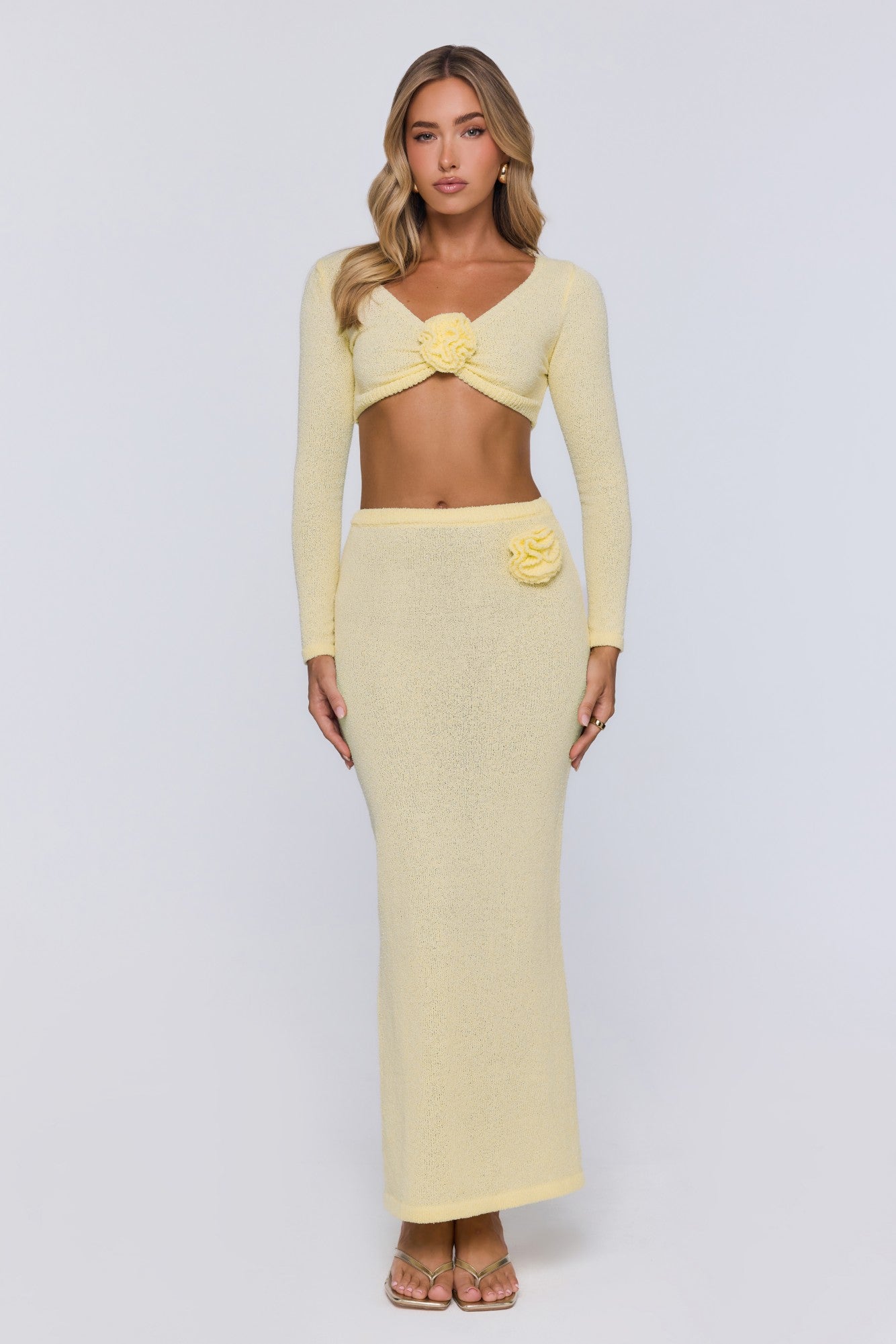 Sun Rose Knit Maxi Skirt Yellow