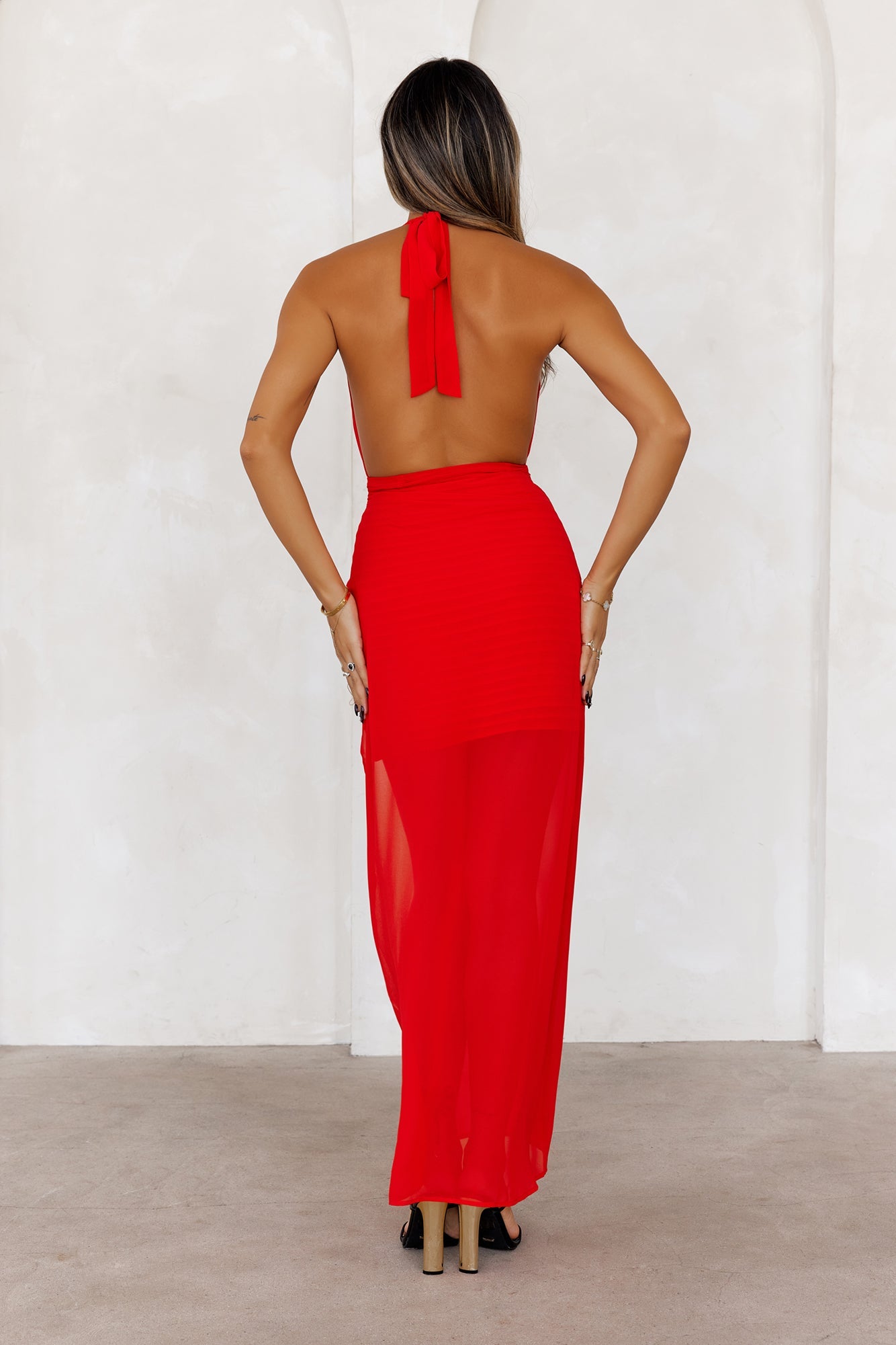 Passionate Flame Halter Maxi Dress Red