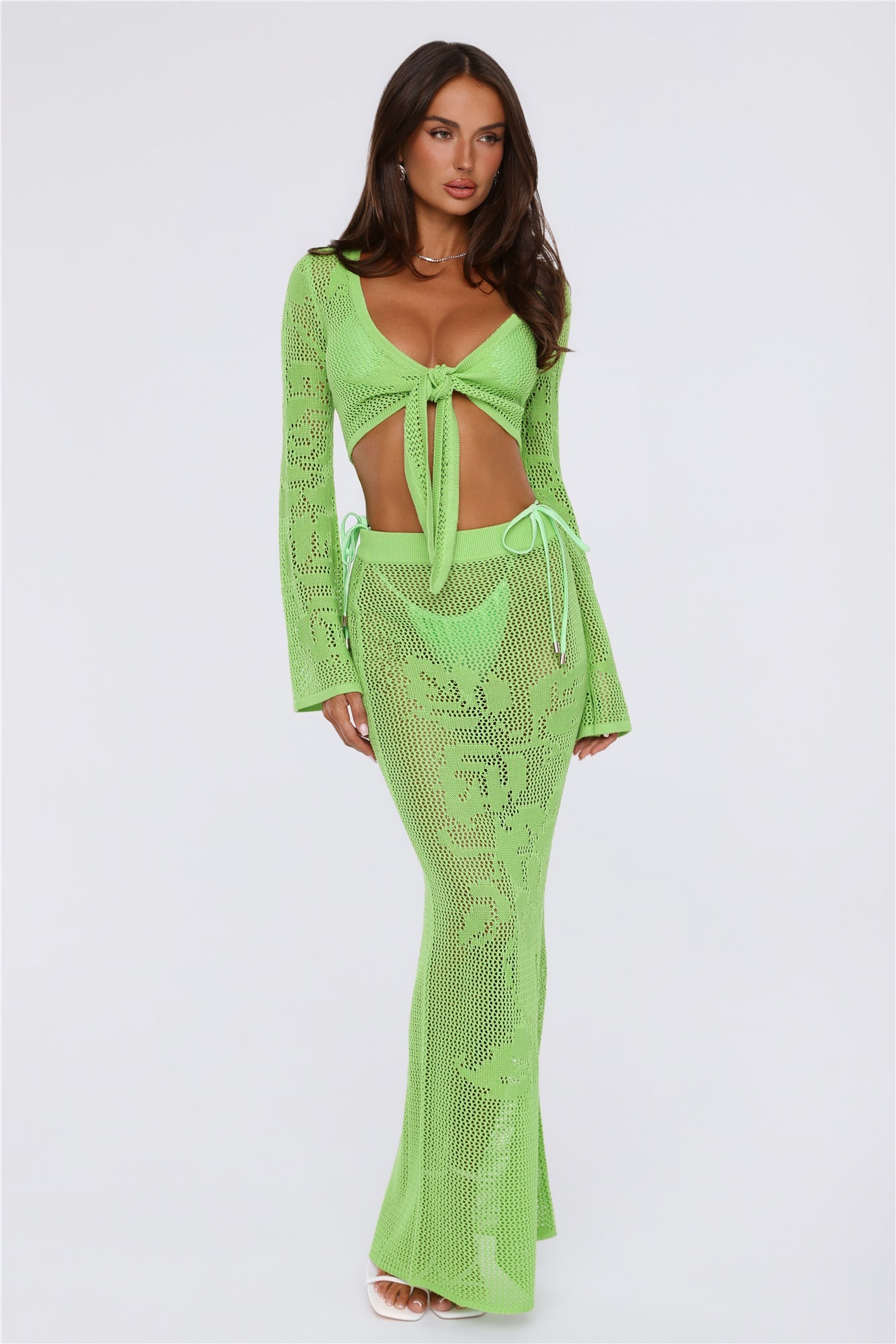 Havana Sunset Knit Maxi Skirt Lime Green