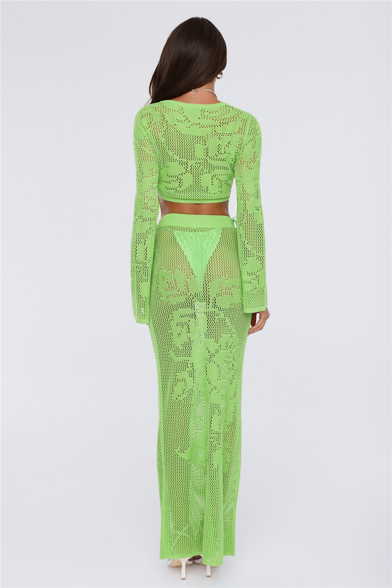 Havana Sunset Knit Maxi Skirt Lime Green
