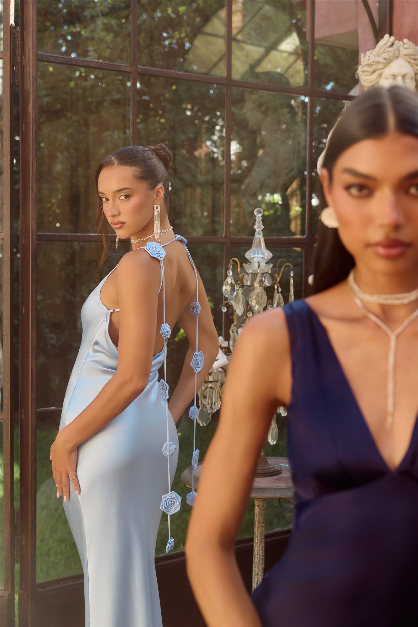 The Isabeau Satin Maxi Dress Navy