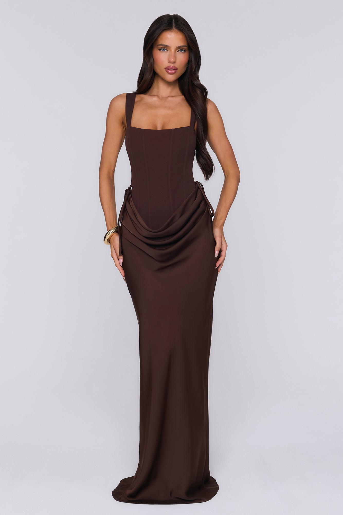 Evening Spark Satin Maxi Skirt Chocolate