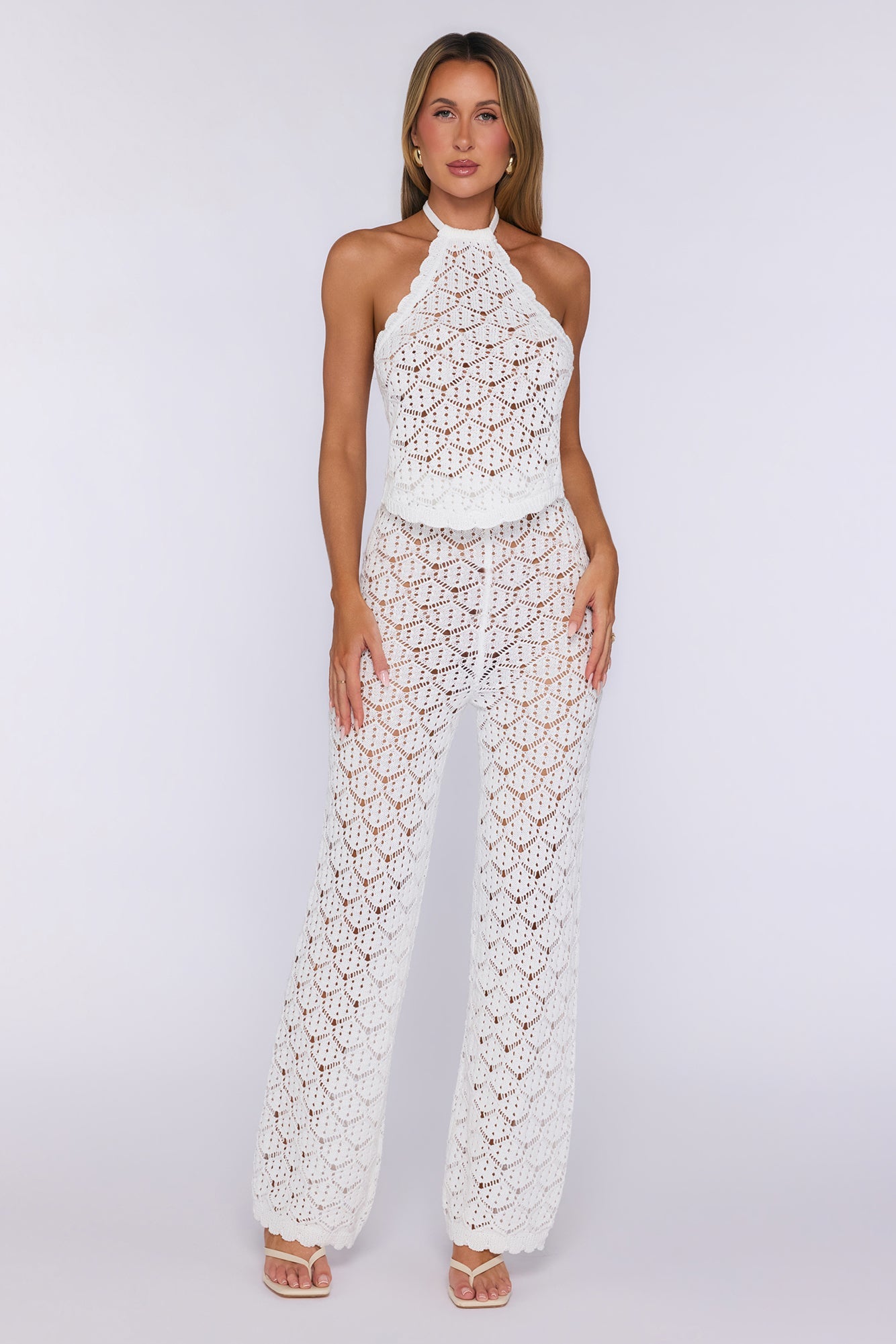 Palm Shade Knit Pants White