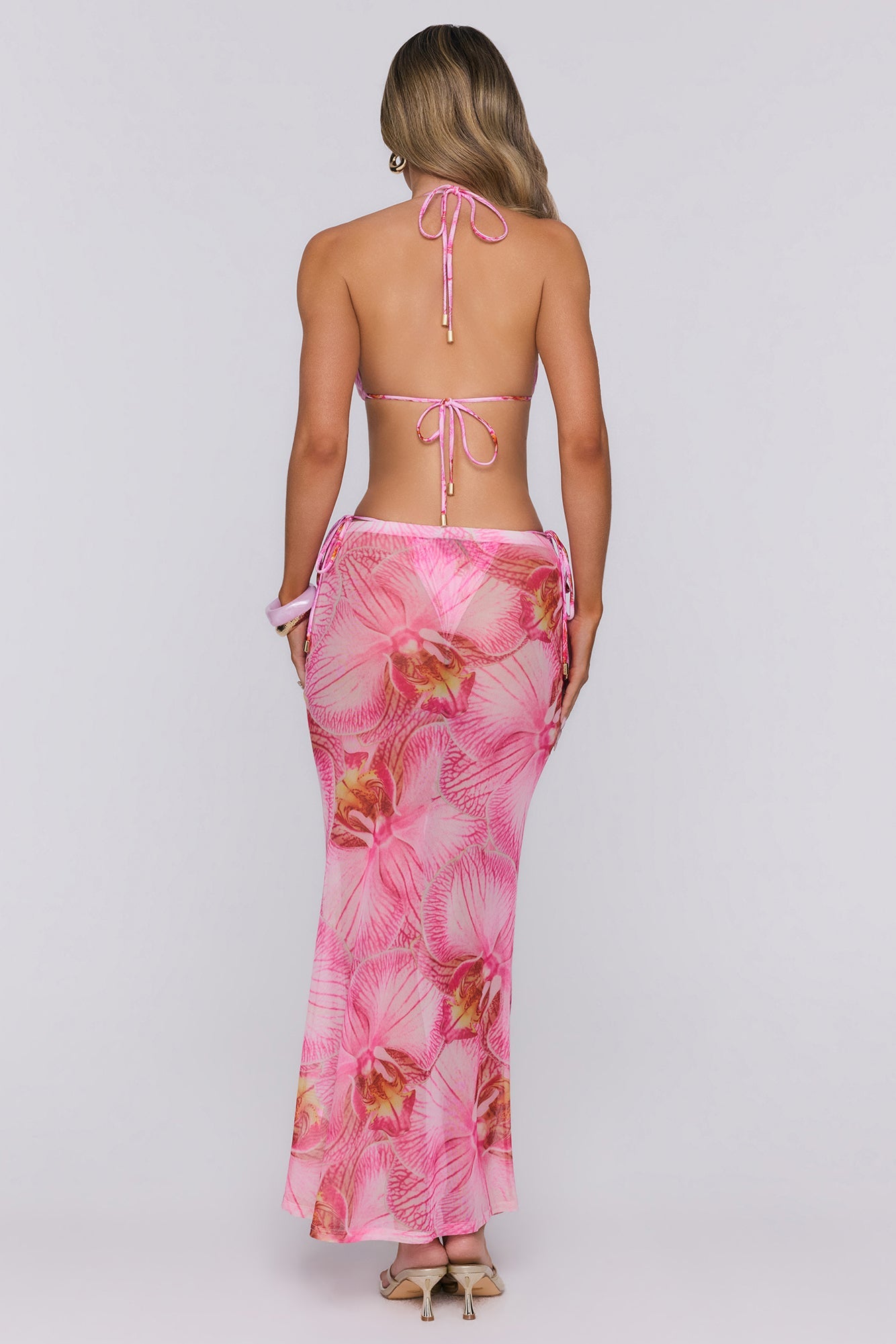 Days Gone By Mesh Sheer Maxi Skirt Pink