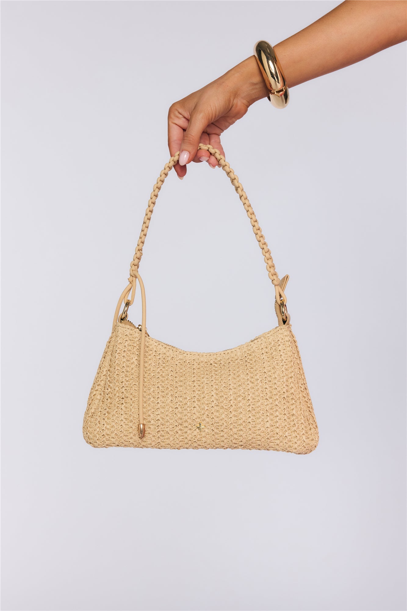 Tulum Braided Shoulder Bag Natural Raffia Gold