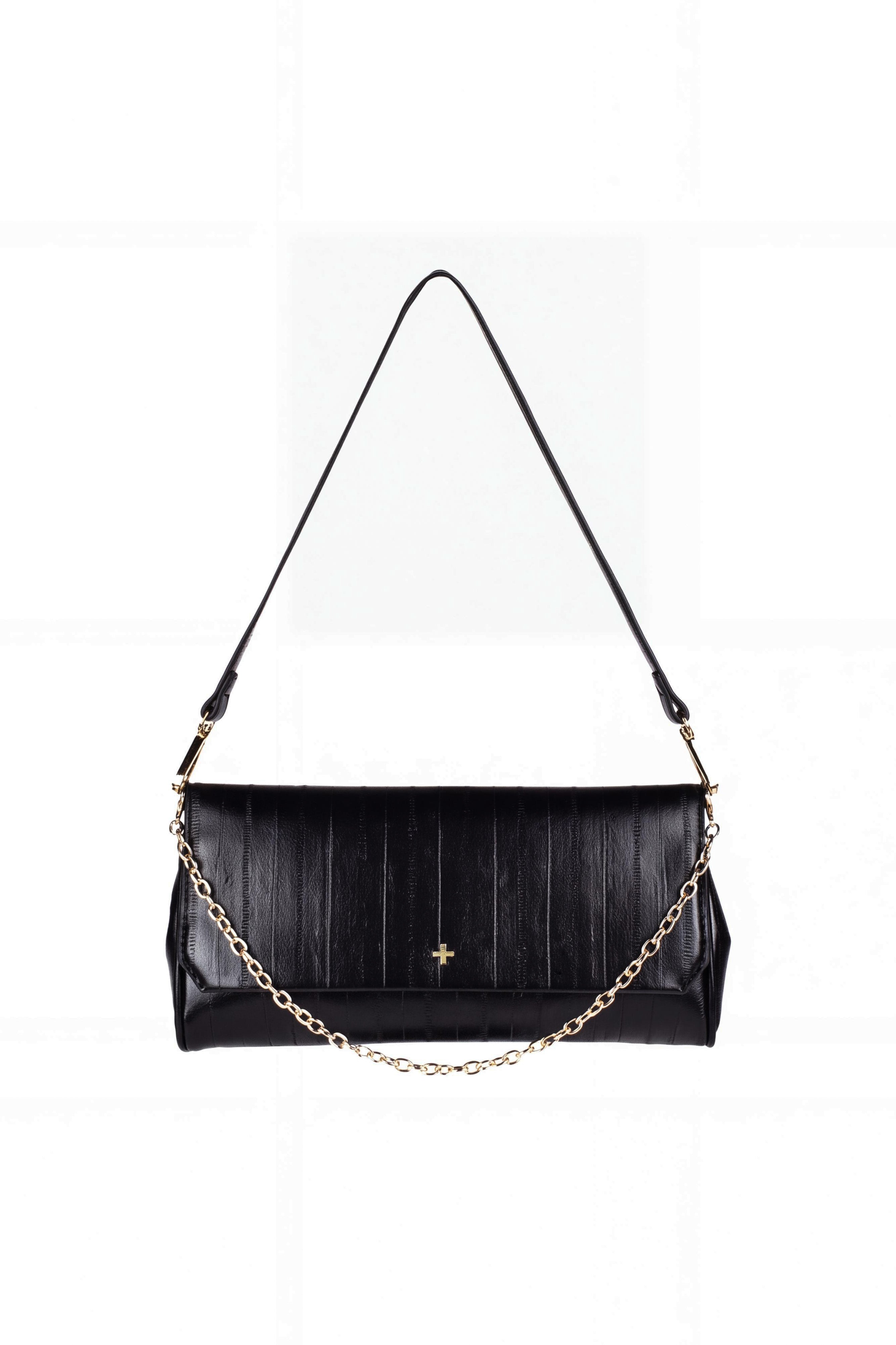 Whimsy Multi Strap Clutch Black Eel Gold