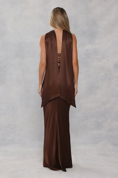 Satin Neck Scarf Chocolate Brown