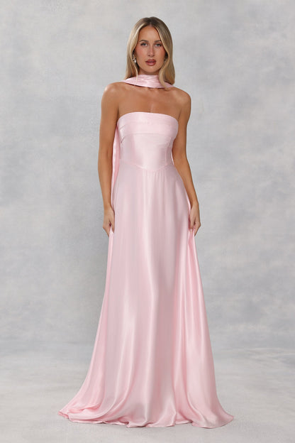The Serina Strapless Satin Maxi Dress Light Pink