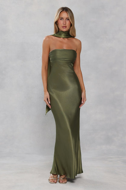 Satin Neck Scarf Olive Green