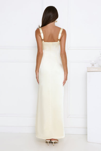 Headturner Energy Satin Maxi Dress Yellow