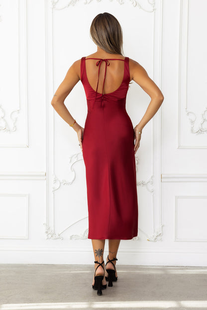 Dreamscape Diaries Satin Midi Dress Red