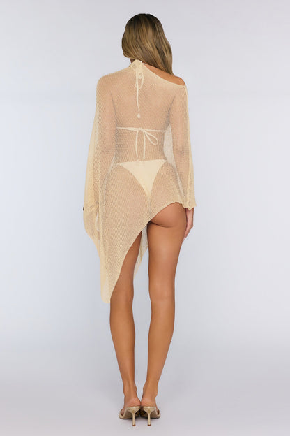 Textured Sheer Poncho Beige
