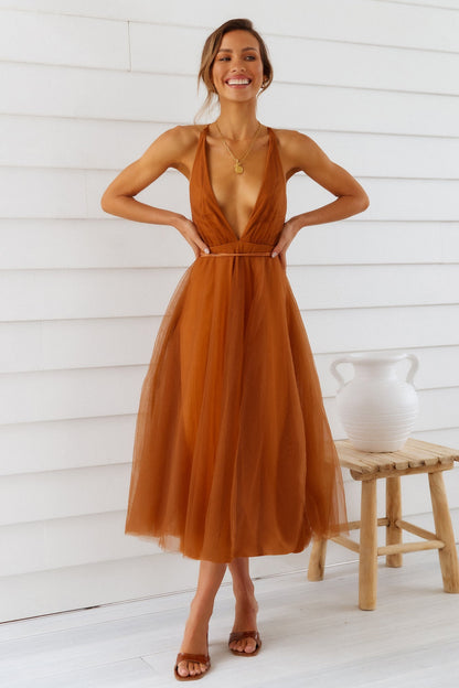 Summer Cinderella Midi Dress Chocolate