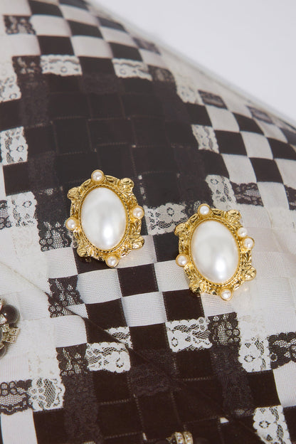 18k Gold Plated Mirror Pearls Earrings Gold