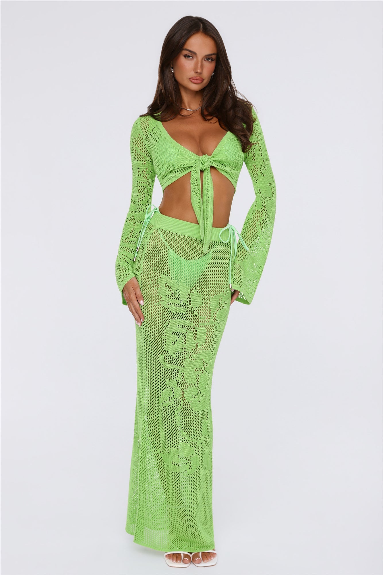 Havana Sunset Knit Maxi Skirt Lime Green