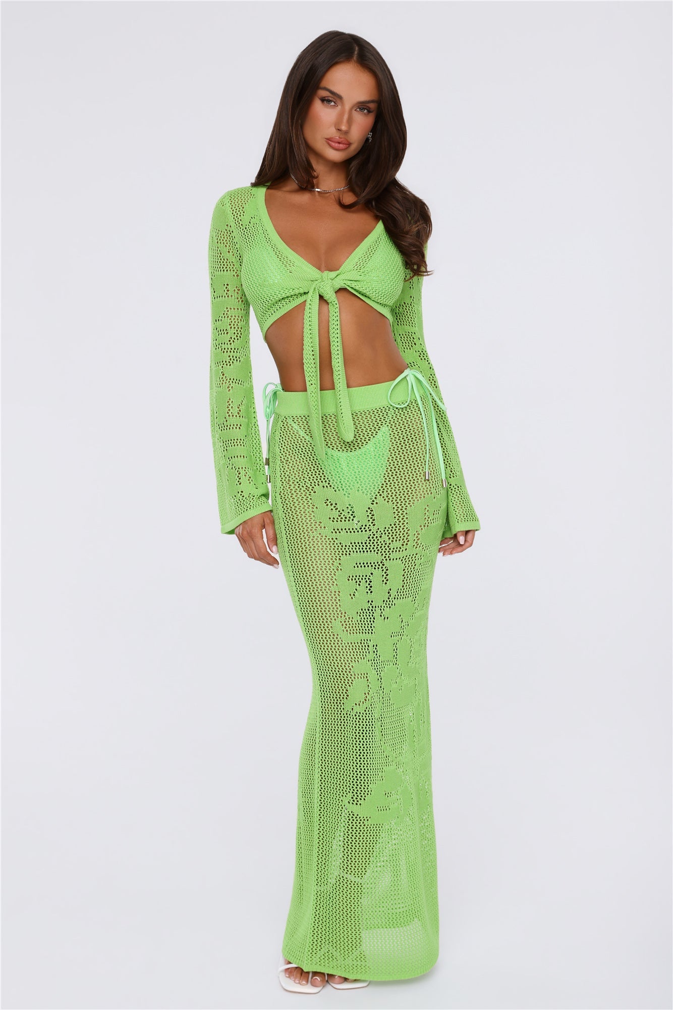 Havana Sunset Knit Crop Top Lime Green