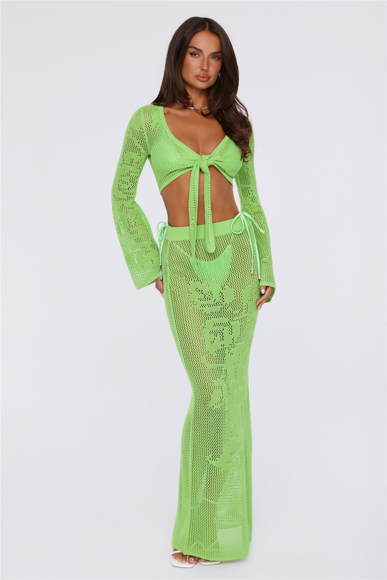 Havana Sunset Knit Maxi Skirt Lime Green