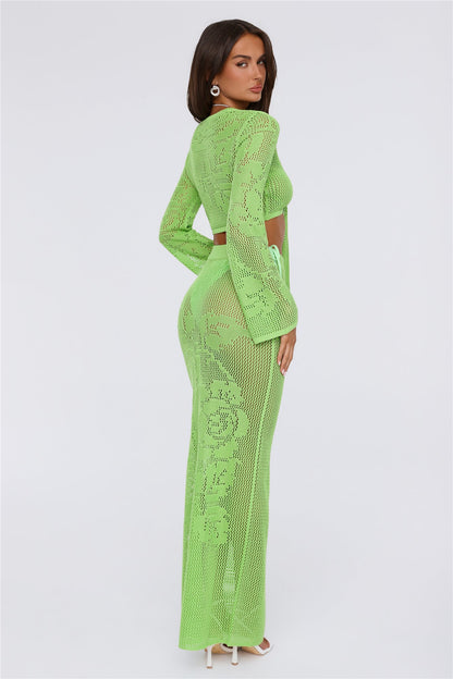 Havana Sunset Knit Maxi Skirt Lime Green
