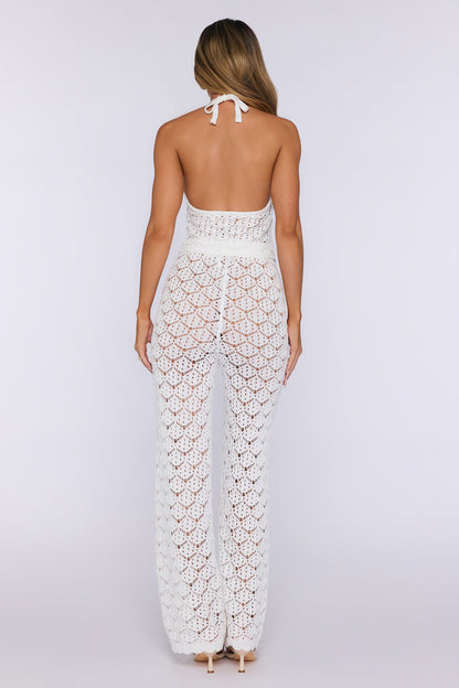 Palm Shade Halter Knit Top White