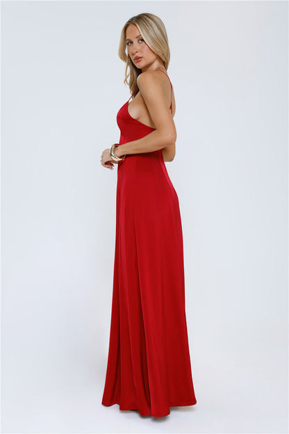 Luxe Horizon Satin Maxi Dress Red