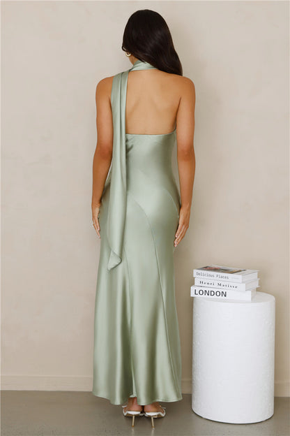 Kissed By Moonlight Satin Maxi Dress Sage