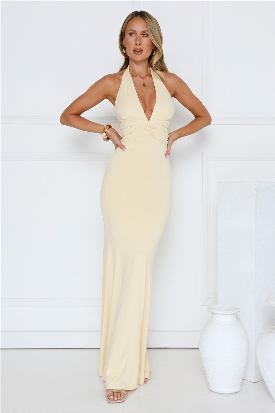 Chic Spark Halter Maxi Dress Yellow