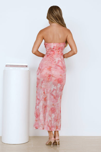 Firefly Heat Strapless Mesh Maxi Dress Pink
