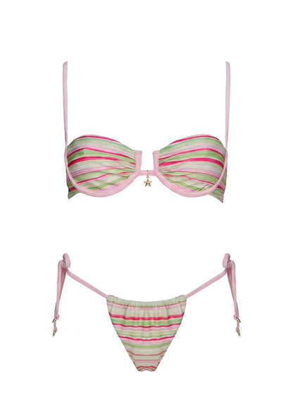Jenner Tie Side Bikini Bottoms Green / Pink Stripe