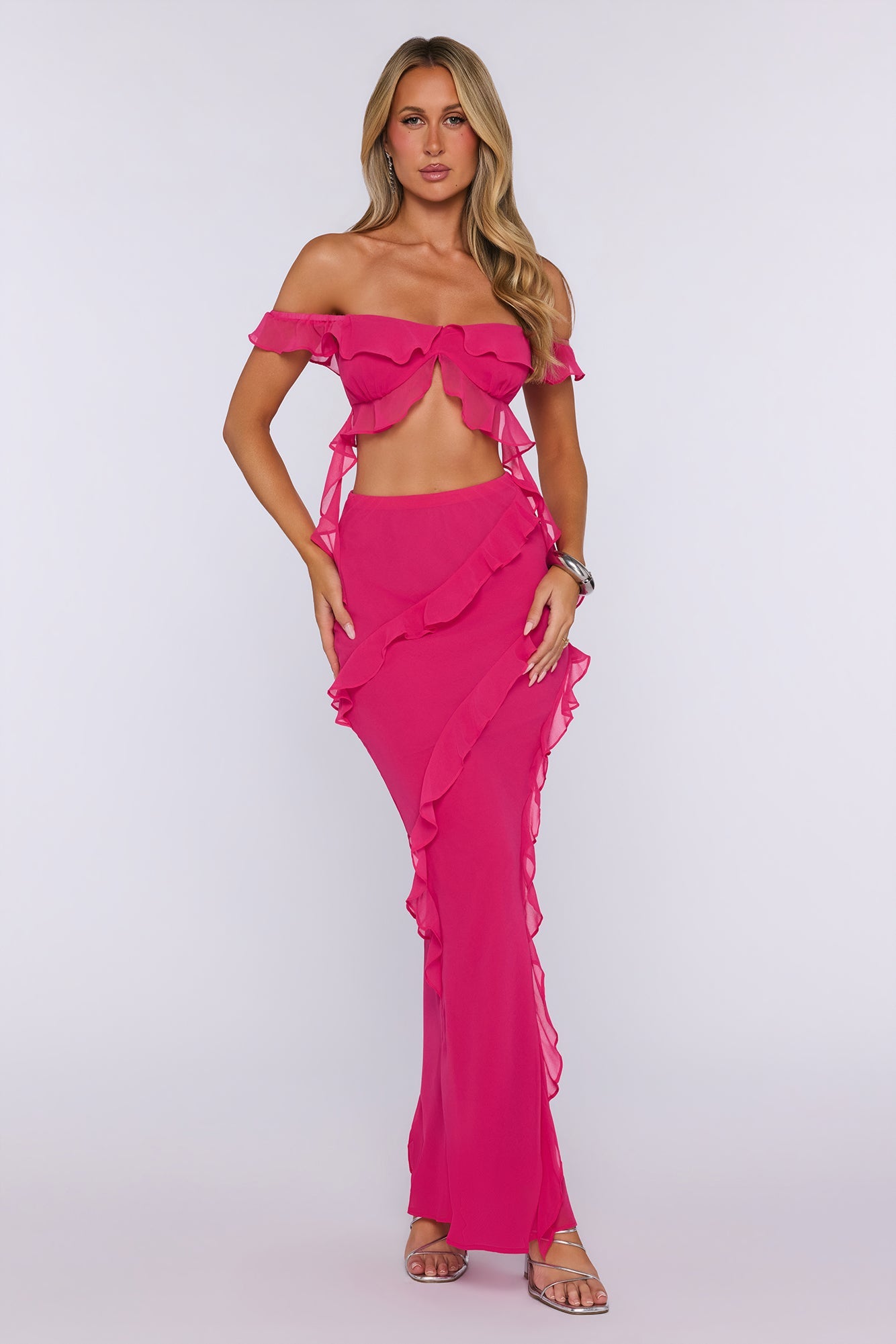 Summer Frills Maxi Skirt Hot Pink