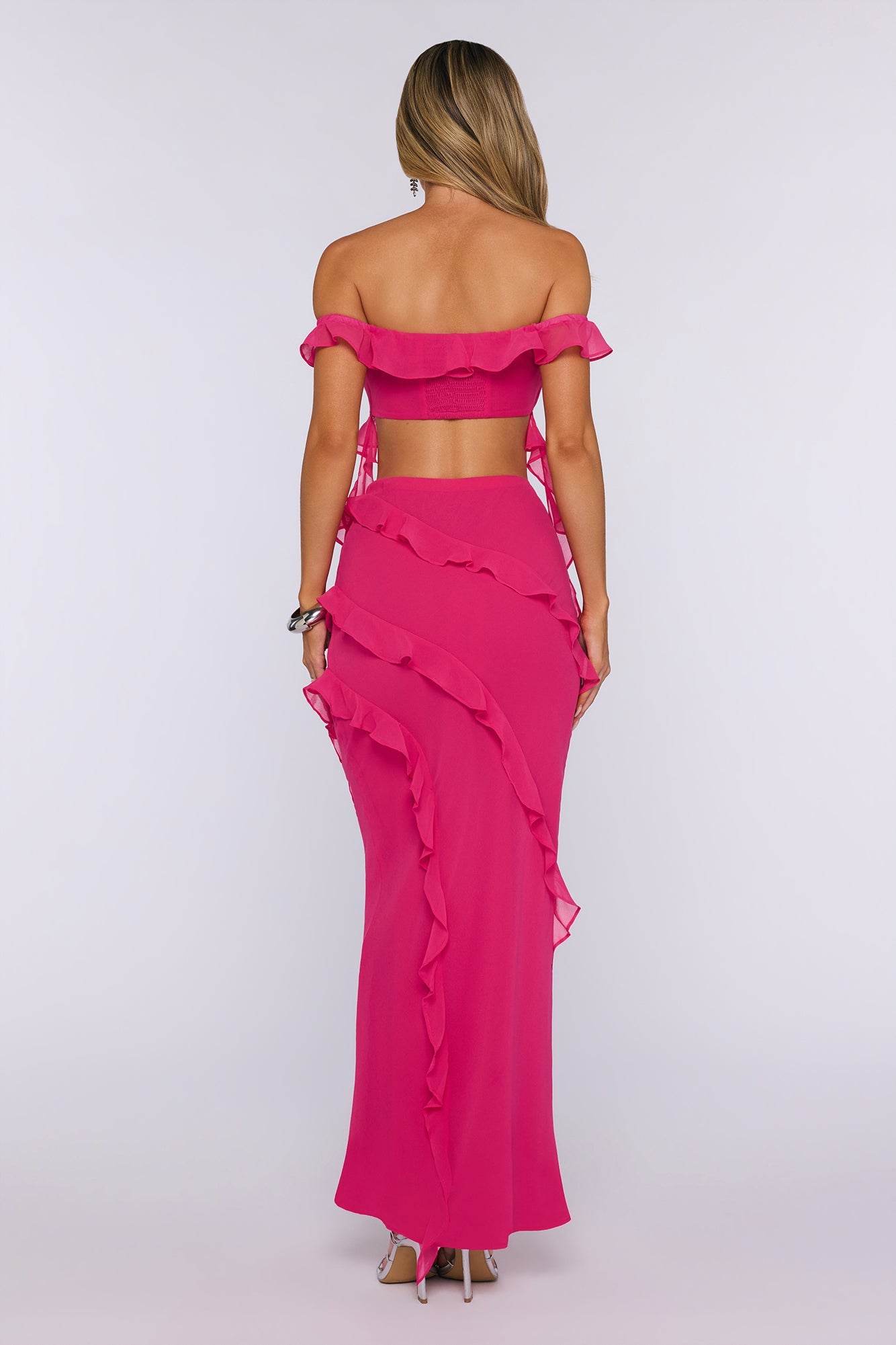Summer Frills Maxi Skirt Hot Pink