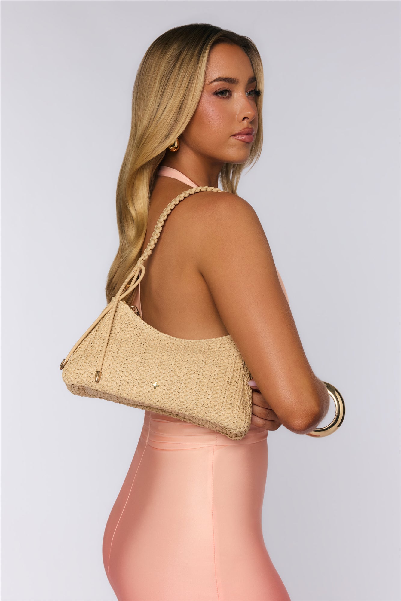 Tulum Braided Shoulder Bag Natural Raffia Gold