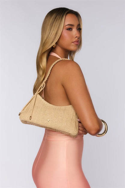Tulum Braided Shoulder Bag Natural Raffia Gold