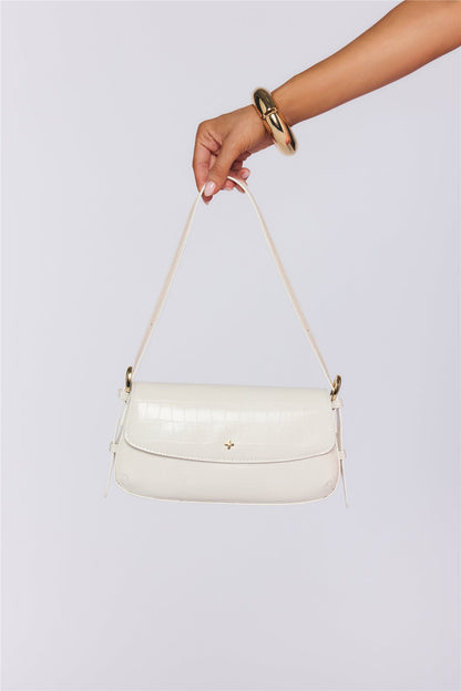 Hailee Flap Shoulder Bag White Croc Gold