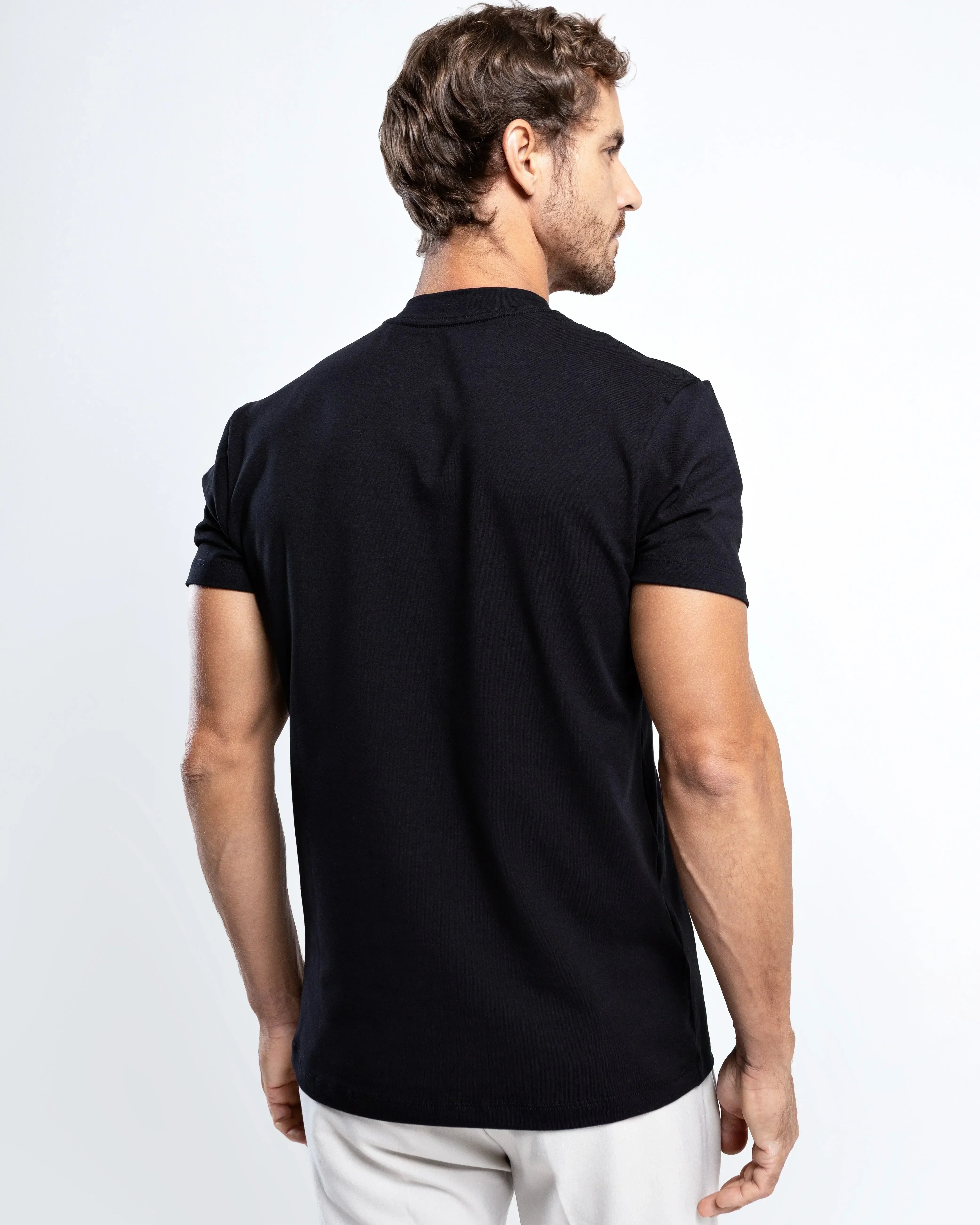 Egyptian Cotton Mock Neck T-Shirt - Grant - Black