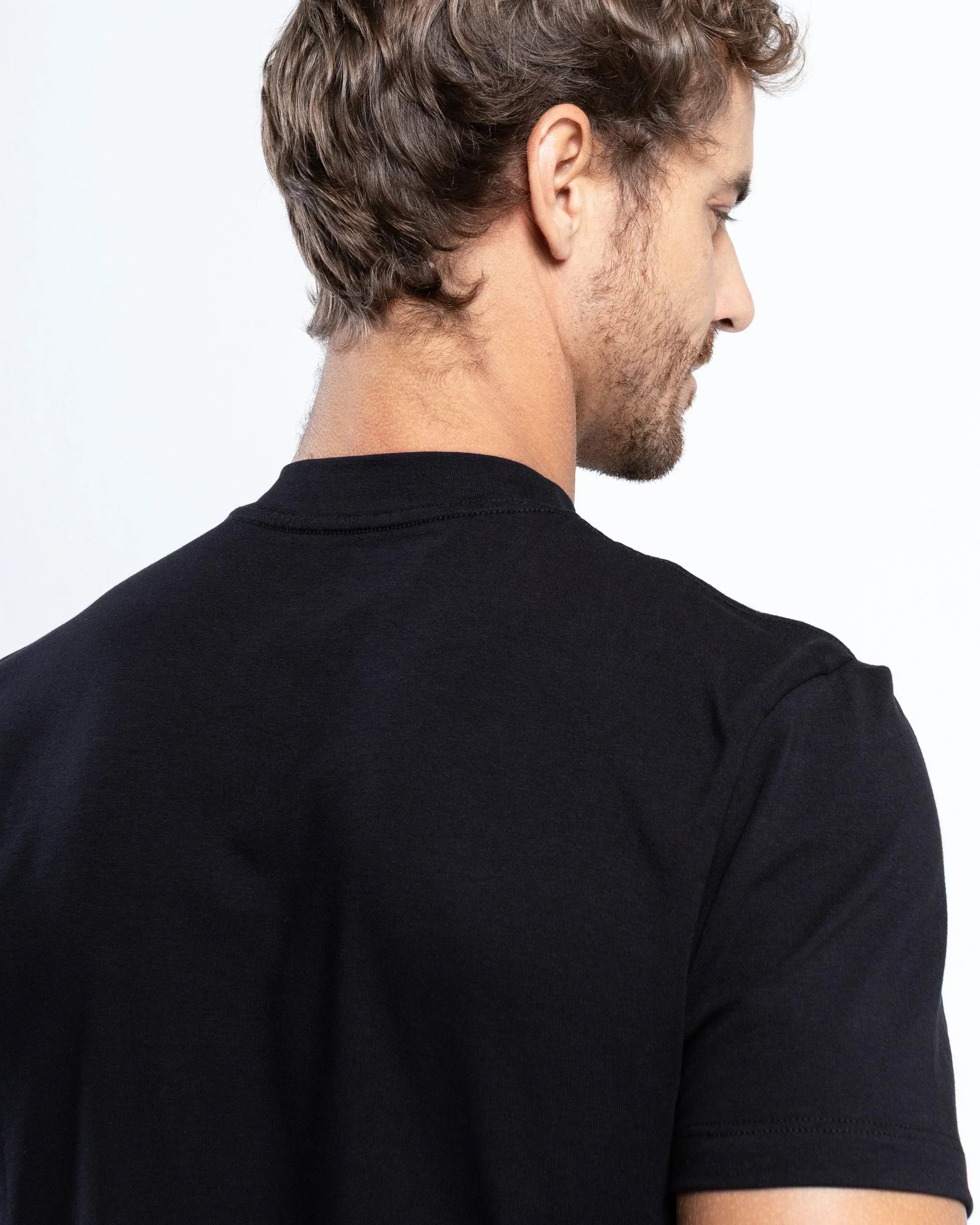 Egyptian Cotton Mock Neck T-Shirt - Grant - Black